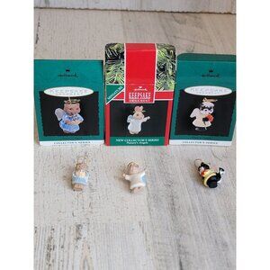 Hallmark Nature's angel bunny skunk‎ bear ornament Xmas set